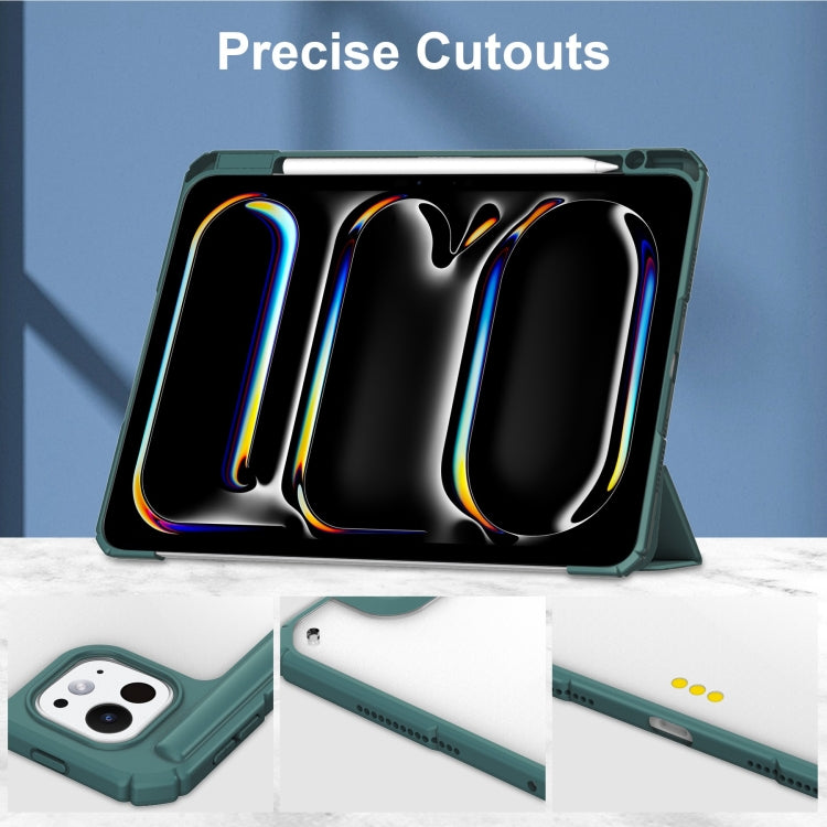 For iPad Pro 13 2024 Pure Color 3-fold Clear TPU Smart Leather Tablet Case(Dark Green) - iPad Pro 13 2024 Cases by PMC TechLife | Online Shopping South Africa | PMC TechLife | Buy Now Pay Later Mobicred