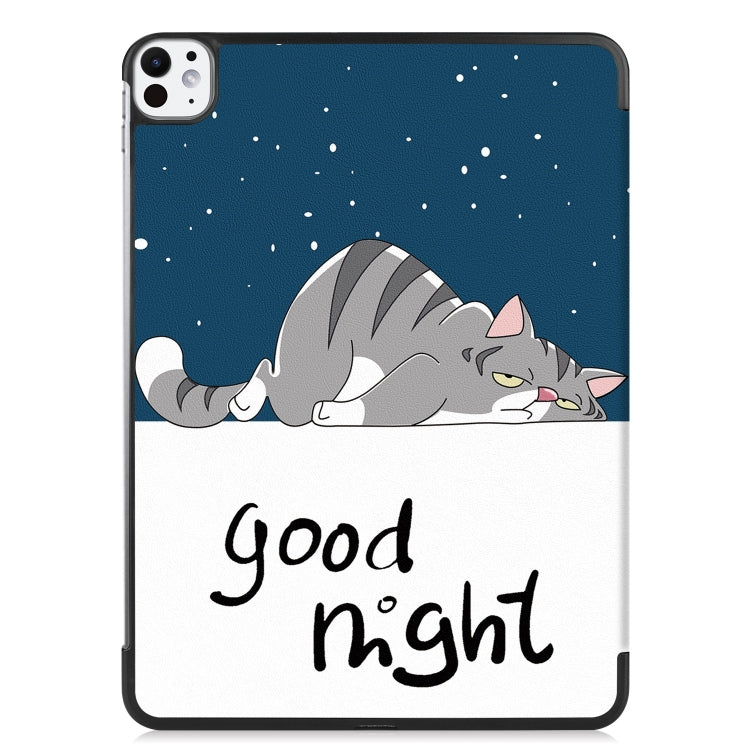 For iPad Pro 11 2024 Custer Painted 3-Fold Holder Smart Leather Tablet Case(Lazy Cat) - iPad Pro 11 2024 Cases by PMC TechLife | Online Shopping South Africa | PMC TechLife | Buy Now Pay Later Mobicred