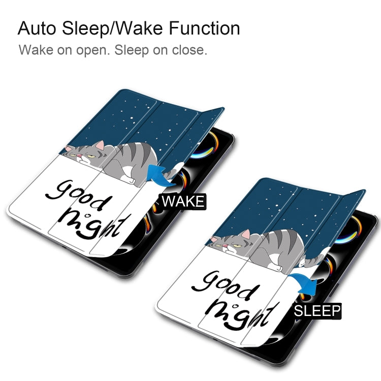 For iPad Pro 11 2024 Custer Painted 3-Fold Holder Smart Leather Tablet Case(Lazy Cat) - iPad Pro 11 2024 Cases by PMC TechLife | Online Shopping South Africa | PMC TechLife | Buy Now Pay Later Mobicred