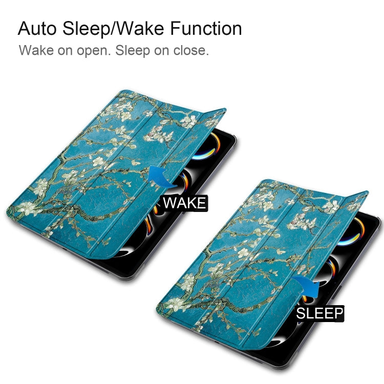 For iPad Pro 11 2024 Custer Painted 3-Fold Holder Smart Leather Tablet Case(Apricot Blossom) - iPad Pro 11 2024 Cases by PMC TechLife | Online Shopping South Africa | PMC TechLife | Buy Now Pay Later Mobicred