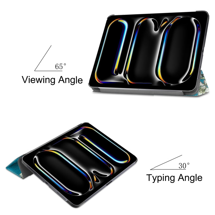 For iPad Pro 11 2024 Custer Painted 3-Fold Holder Smart Leather Tablet Case(Apricot Blossom) - iPad Pro 11 2024 Cases by PMC TechLife | Online Shopping South Africa | PMC TechLife | Buy Now Pay Later Mobicred