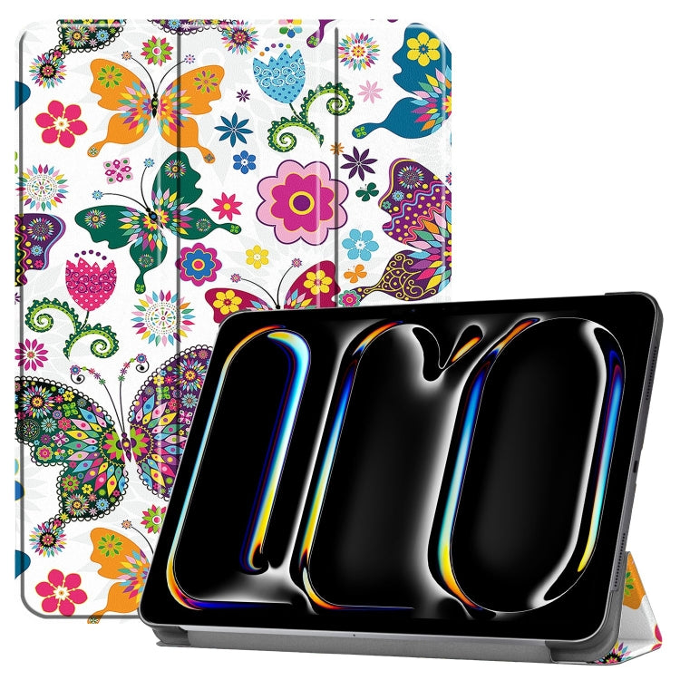 For iPad Pro 11 2024 Custer Painted 3-Fold Holder Smart Leather Tablet Case(Color Butterfly) - free shipping - PMC TechLife - Order now!