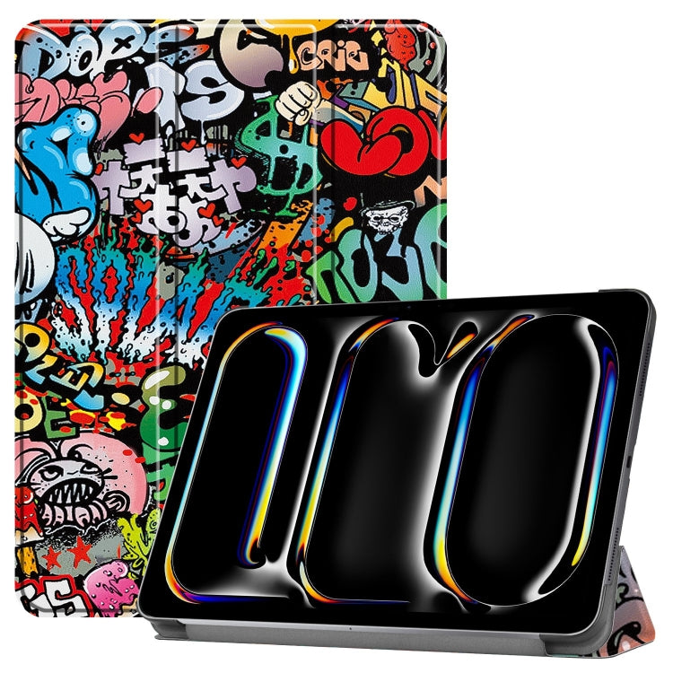 For iPad Pro 11 2024 Custer Painted 3-Fold Holder Smart Leather Tablet Case(Graffiti) - iPad Pro 11 2024 Cases by PMC TechLife | Online Shopping South Africa | PMC TechLife | Buy Now Pay Later Mobicred