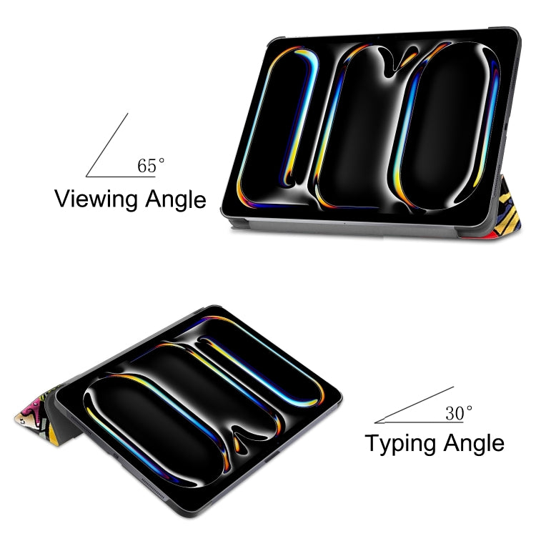 For iPad Pro 11 2024 Custer Painted 3-Fold Holder Smart Leather Tablet Case(Graffiti) - iPad Pro 11 2024 Cases by PMC TechLife | Online Shopping South Africa | PMC TechLife | Buy Now Pay Later Mobicred