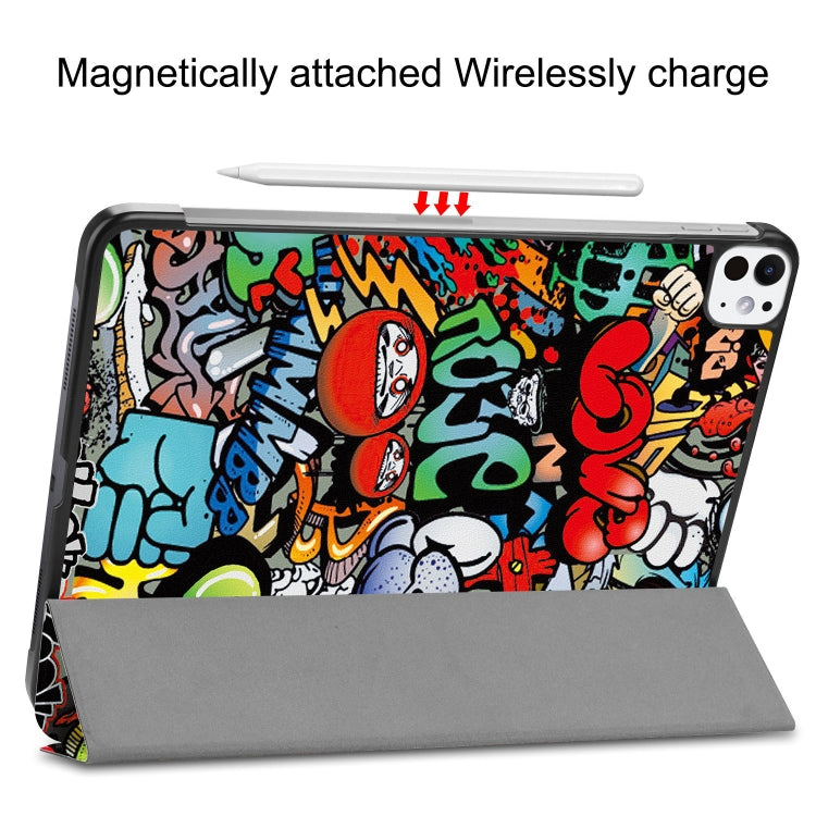 For iPad Pro 11 2024 Custer Painted 3-Fold Holder Smart Leather Tablet Case(Graffiti) - iPad Pro 11 2024 Cases by PMC TechLife | Online Shopping South Africa | PMC TechLife | Buy Now Pay Later Mobicred