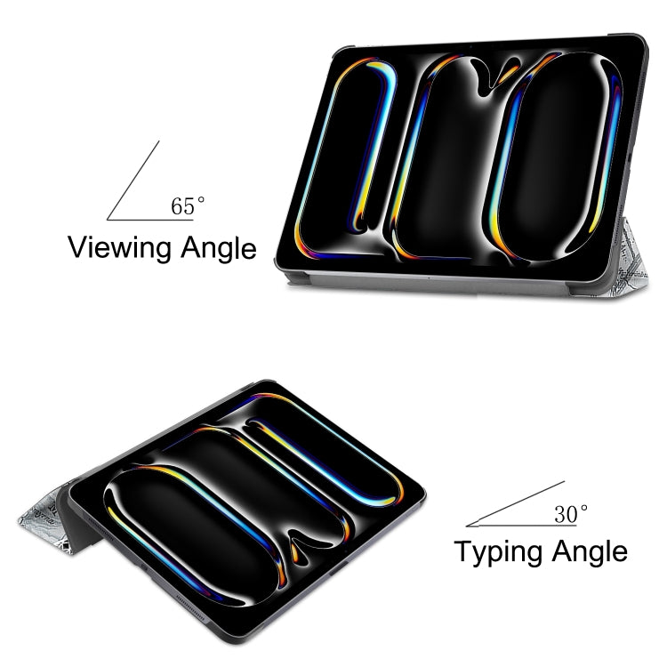 For iPad Pro 11 2024 Custer Painted 3-Fold Holder Smart Leather Tablet Case(Retro Tower) - iPad Pro 11 2024 Cases by PMC TechLife | Online Shopping South Africa | PMC TechLife | Buy Now Pay Later Mobicred