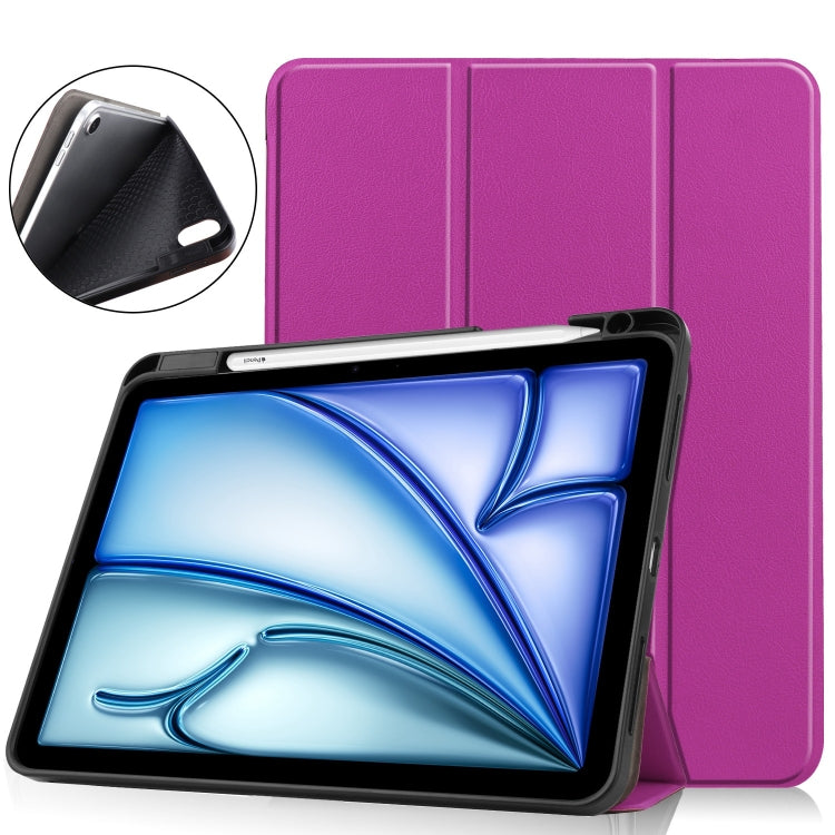 For iPad Air 11 2024 Custer TPU Pure Color 3-Fold Holder Smart Leather Tablet Case(Purple) - iPad Air 11 2024 Cases by PMC TechLife | Online Shopping South Africa | PMC TechLife | Buy Now Pay Later Mobicred