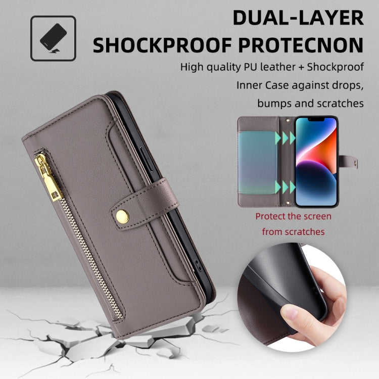 For Google Pixel 8a Sheep Texture Cross-body Zipper Wallet Leather Phone Case(Grey) - Google Cases by PMC TechLife | Online Shopping South Africa | PMC TechLife | Buy Now Pay Later Mobicred