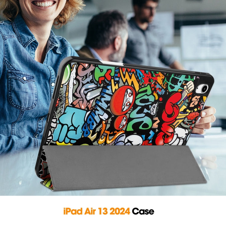 For iPad Air 13 2024 Custer Painted 3-Fold Holder Smart Leather Tablet Case with Pen Tray(Graffiti) - iPad Air 13 2024 Cases by PMC TechLife | Online Shopping South Africa | PMC TechLife | Buy Now Pay Later Mobicred