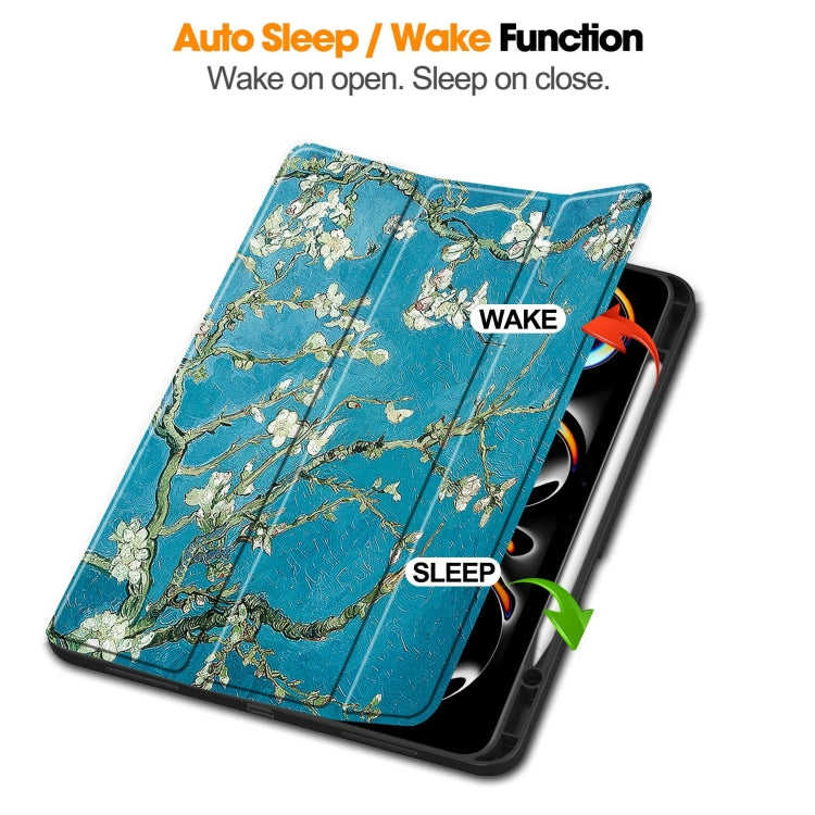 For iPad Pro 13 2024 Custer Painted 3-Fold Holder Smart Leather Tablet Case with Pen Tray(Apricot Flower) - iPad Pro 13 2024 Cases by PMC TechLife | Online Shopping South Africa | PMC TechLife | Buy Now Pay Later Mobicred