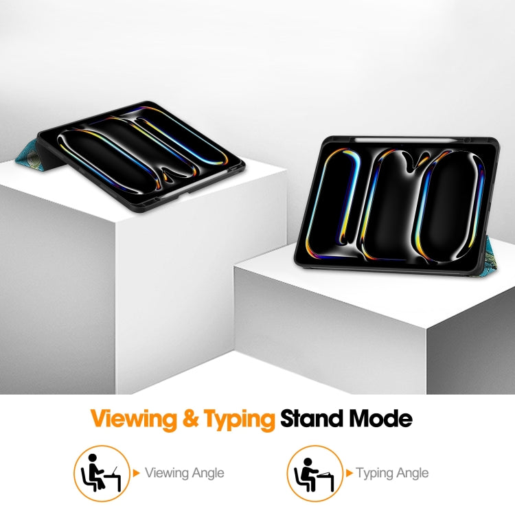 For iPad Pro 13 2024 Custer Painted 3-Fold Holder Smart Leather Tablet Case with Pen Tray(Apricot Flower) - iPad Pro 13 2024 Cases by PMC TechLife | Online Shopping South Africa | PMC TechLife | Buy Now Pay Later Mobicred