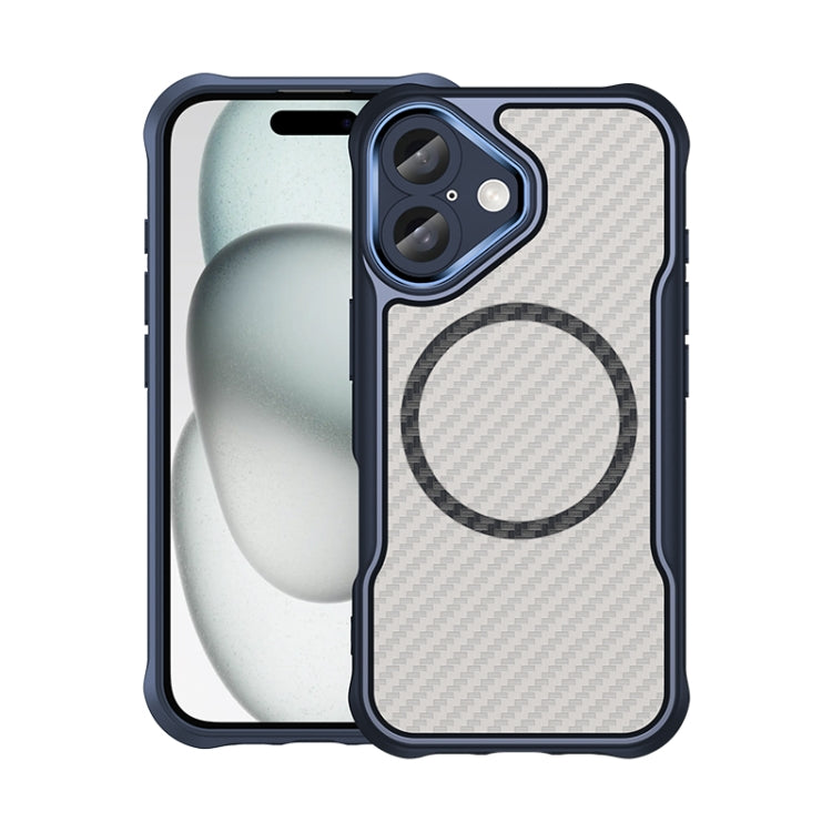 For iPhone 16 Carbon Fiber Texture MagSafe Translucent Phone Case(Blue) - iPhone 16 Cases by PMC TechLife | Online Shopping South Africa | PMC TechLife | Buy Now Pay Later Mobicred