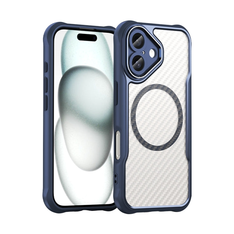 For iPhone 16 Carbon Fiber Texture MagSafe Translucent Phone Case(Blue) - iPhone 16 Cases by PMC TechLife | Online Shopping South Africa | PMC TechLife | Buy Now Pay Later Mobicred