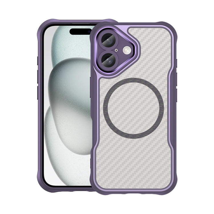 For iPhone 16 Carbon Fiber Texture MagSafe Translucent Phone Case(Purple) - iPhone 16 Cases by PMC TechLife | Online Shopping South Africa | PMC TechLife | Buy Now Pay Later Mobicred