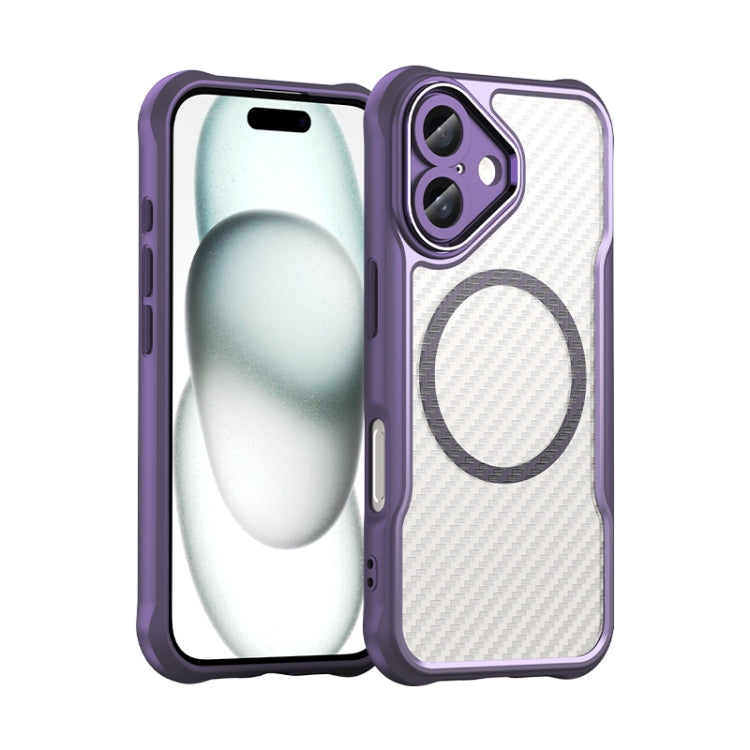 For iPhone 16 Carbon Fiber Texture MagSafe Translucent Phone Case(Purple) - iPhone 16 Cases by PMC TechLife | Online Shopping South Africa | PMC TechLife | Buy Now Pay Later Mobicred
