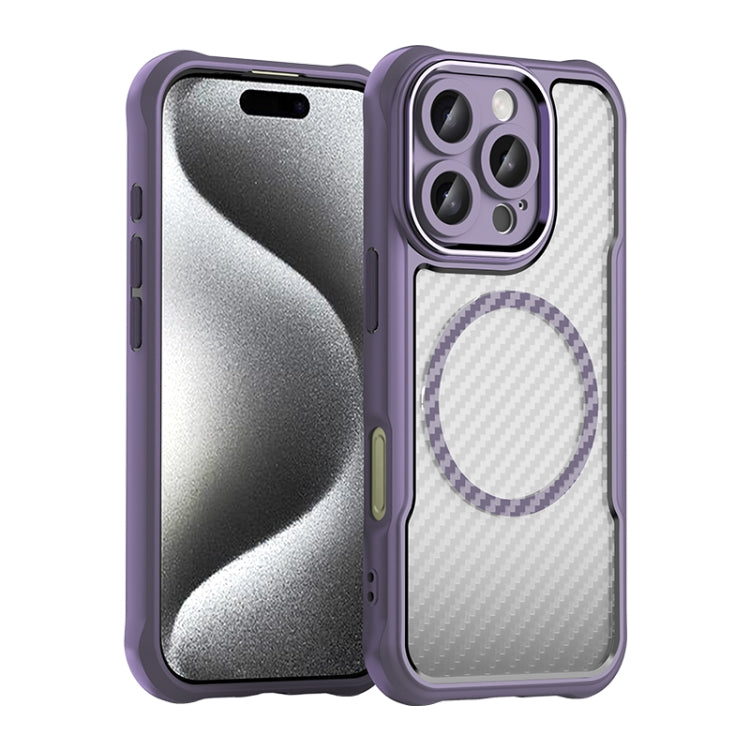 For iPhone 16 Pro Carbon Fiber Texture MagSafe Translucent Phone Case(Purple) - iPhone 16 Pro Cases by PMC TechLife | Online Shopping South Africa | PMC TechLife | Buy Now Pay Later Mobicred