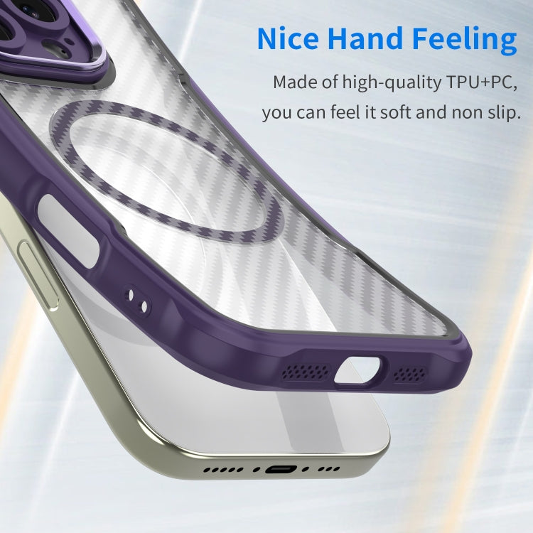 For iPhone 16e Carbon Fiber Texture MagSafe Translucent Phone Case(Purple) - iPhone 16e Cases by PMC TechLife | Online Shopping South Africa | PMC TechLife | Buy Now Pay Later Mobicred