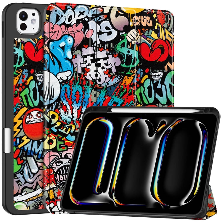 For iPad Pro 11 2024 Custer Painted 3-Fold Holder Smart Leather Tablet Case with Pen Tray(Graffiti) - iPad Pro 11 2024 Cases by PMC TechLife | Online Shopping South Africa | PMC TechLife | Buy Now Pay Later Mobicred