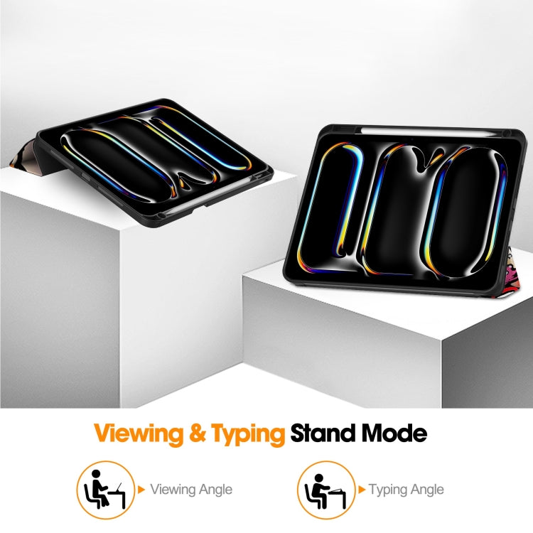 For iPad Pro 11 2024 Custer Painted 3-Fold Holder Smart Leather Tablet Case with Pen Tray(Graffiti) - iPad Pro 11 2024 Cases by PMC TechLife | Online Shopping South Africa | PMC TechLife | Buy Now Pay Later Mobicred