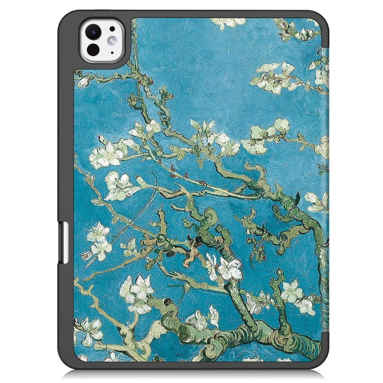 For iPad Pro 11 2024 Custer Painted 3-Fold Holder Smart Leather Tablet Case with Pen Tray(Apricot Flower) - iPad Pro 11 2024 Cases by PMC TechLife | Online Shopping South Africa | PMC TechLife | Buy Now Pay Later Mobicred