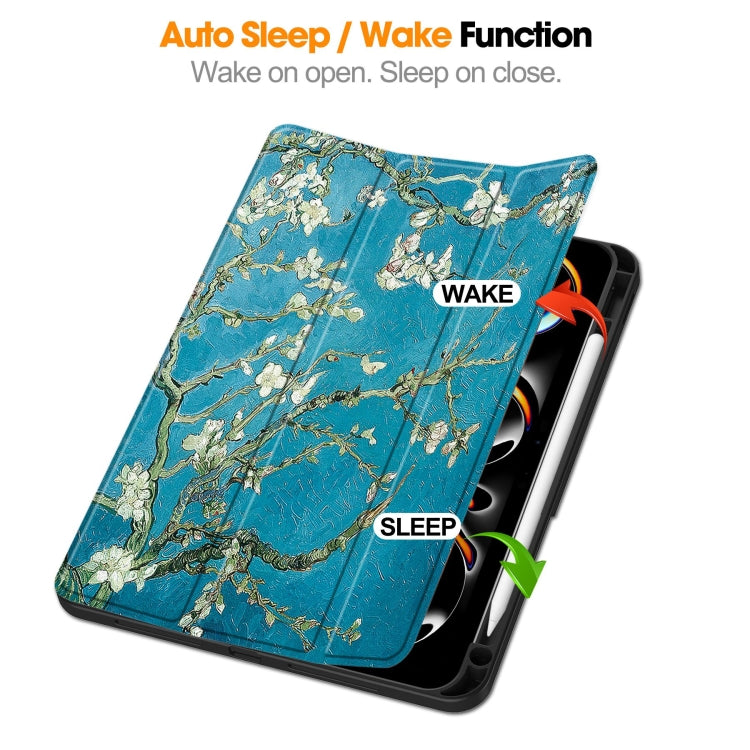 For iPad Pro 11 2024 Custer Painted 3-Fold Holder Smart Leather Tablet Case with Pen Tray(Apricot Flower) - iPad Pro 11 2024 Cases by PMC TechLife | Online Shopping South Africa | PMC TechLife | Buy Now Pay Later Mobicred