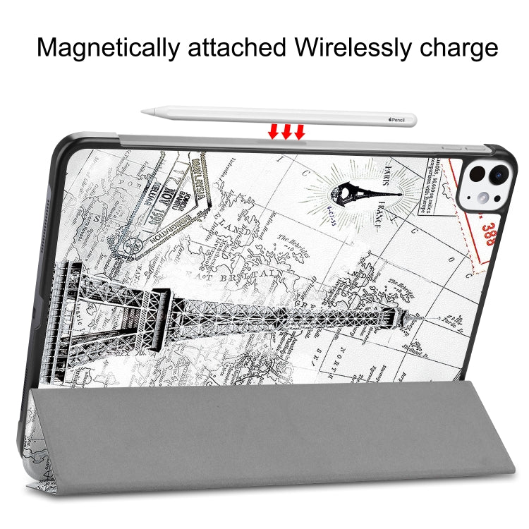 For iPad Pro 11 2024 Custer Painted 3-Fold Holder Smart Leather Tablet Case with Pen Tray(Retro Tower) - iPad Pro 11 2024 Cases by PMC TechLife | Online Shopping South Africa | PMC TechLife | Buy Now Pay Later Mobicred