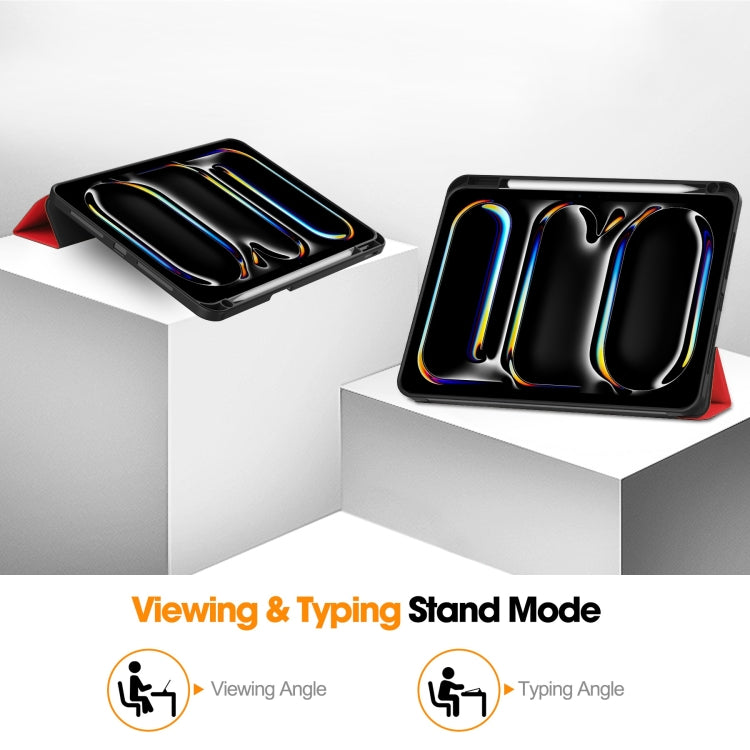 For iPad Pro 11 2024 Custer TPU Pure Color 3-Fold Holder Smart Leather Tablet Case with Pen Tray(Red) - iPad Pro 11 2024 Cases by PMC TechLife | Online Shopping South Africa | PMC TechLife | Buy Now Pay Later Mobicred