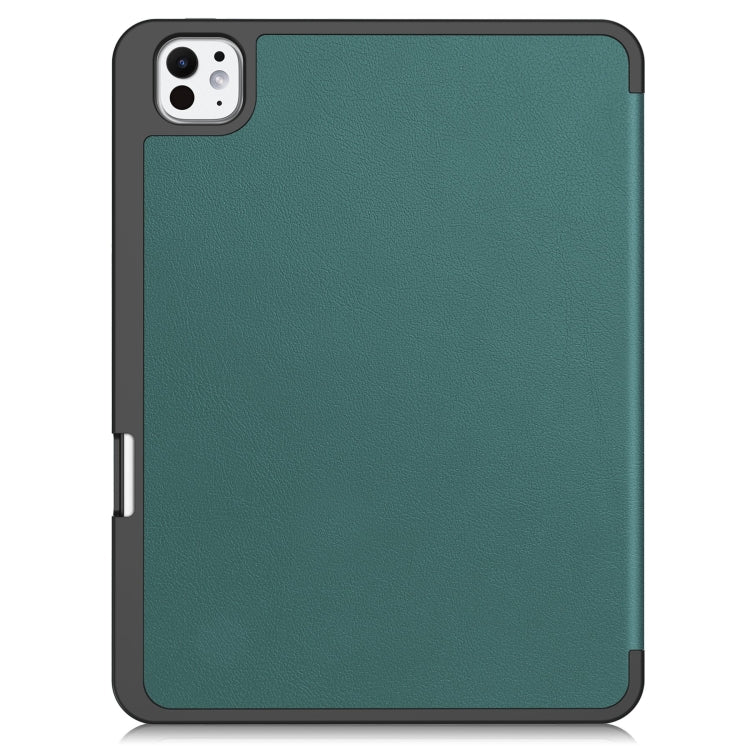 For iPad Pro 11 2024 Custer TPU Pure Color 3-Fold Holder Smart Leather Tablet Case with Pen Tray(Dark Green) - iPad Pro 11 2024 Cases by PMC TechLife | Online Shopping South Africa | PMC TechLife | Buy Now Pay Later Mobicred