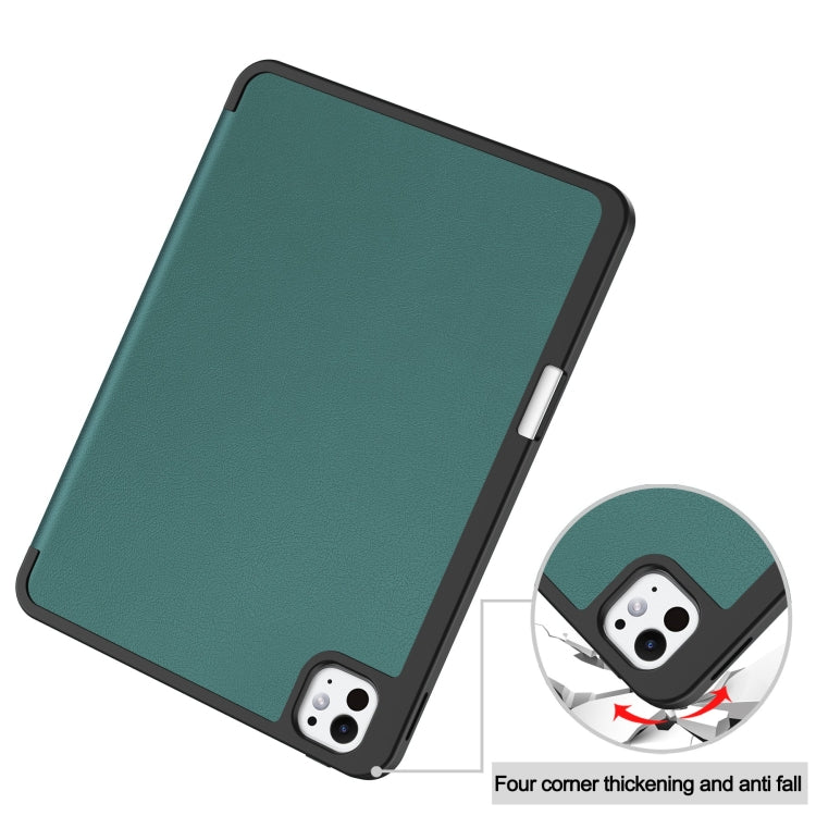 For iPad Pro 11 2024 Custer TPU Pure Color 3-Fold Holder Smart Leather Tablet Case with Pen Tray(Dark Green) - iPad Pro 11 2024 Cases by PMC TechLife | Online Shopping South Africa | PMC TechLife | Buy Now Pay Later Mobicred