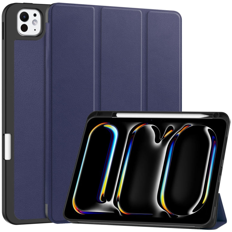 For iPad Pro 11 2024 Custer TPU Pure Color 3-Fold Holder Smart Leather Tablet Case with Pen Tray(Dark Blue) - iPad Pro 11 2024 Cases by PMC TechLife | Online Shopping South Africa | PMC TechLife | Buy Now Pay Later Mobicred