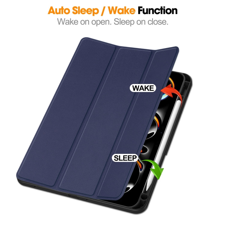 For iPad Pro 11 2024 Custer TPU Pure Color 3-Fold Holder Smart Leather Tablet Case with Pen Tray(Dark Blue) - iPad Pro 11 2024 Cases by PMC TechLife | Online Shopping South Africa | PMC TechLife | Buy Now Pay Later Mobicred