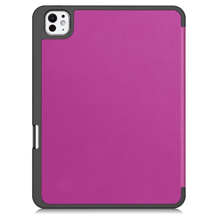 For iPad Pro 11 2024 Custer TPU Pure Color 3-Fold Holder Smart Leather Tablet Case with Pen Tray(Purple) - free shipping - PMC TechLife - Order now!