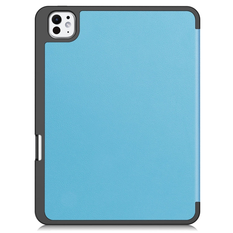For iPad Pro 11 2024 Custer TPU Pure Color 3-Fold Holder Smart Leather Tablet Case with Pen Tray(Sky Blue) - iPad Pro 11 2024 Cases by PMC TechLife | Online Shopping South Africa | PMC TechLife | Buy Now Pay Later Mobicred