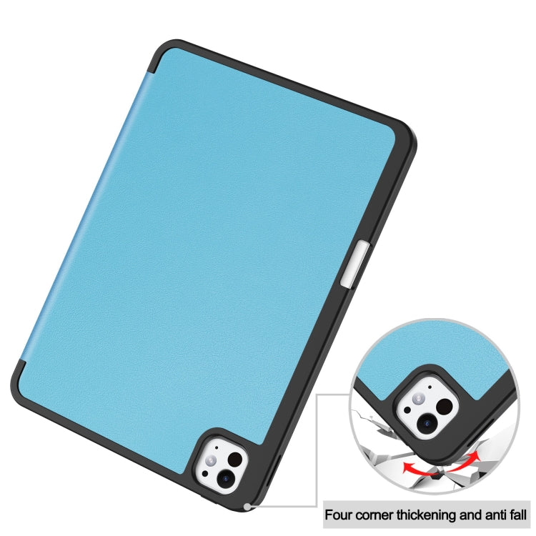 For iPad Pro 11 2024 Custer TPU Pure Color 3-Fold Holder Smart Leather Tablet Case with Pen Tray(Sky Blue) - iPad Pro 11 2024 Cases by PMC TechLife | Online Shopping South Africa | PMC TechLife | Buy Now Pay Later Mobicred