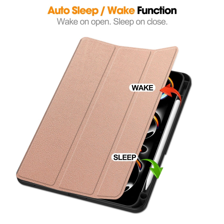 For iPad Pro 11 2024 Custer TPU Pure Color 3-Fold Holder Smart Leather Tablet Case with Pen Tray(Rose Gold) - iPad Pro 11 2024 Cases by PMC TechLife | Online Shopping South Africa | PMC TechLife | Buy Now Pay Later Mobicred
