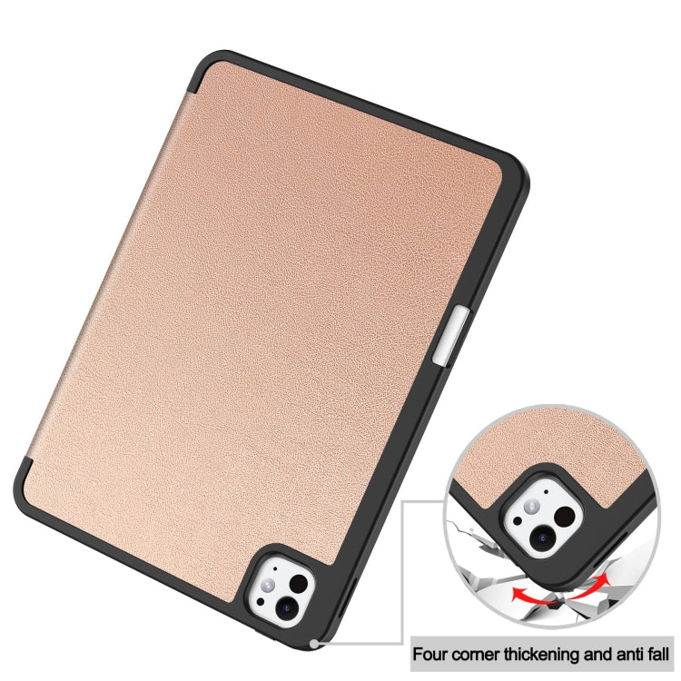 For iPad Pro 11 2024 Custer TPU Pure Color 3-Fold Holder Smart Leather Tablet Case with Pen Tray(Rose Gold) - iPad Pro 11 2024 Cases by PMC TechLife | Online Shopping South Africa | PMC TechLife | Buy Now Pay Later Mobicred