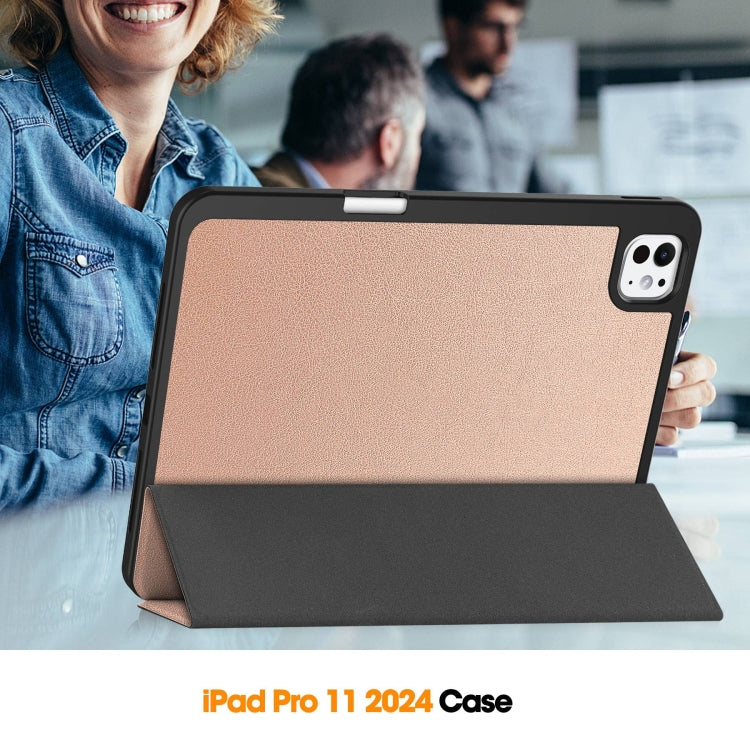 For iPad Pro 11 2024 Custer TPU Pure Color 3-Fold Holder Smart Leather Tablet Case with Pen Tray(Rose Gold) - iPad Pro 11 2024 Cases by PMC TechLife | Online Shopping South Africa | PMC TechLife | Buy Now Pay Later Mobicred