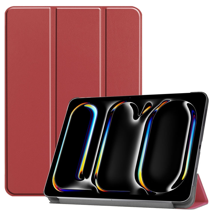 For iPad Pro 11 2024 Custer TPU Pure Color 3-Fold Holder Smart Leather Tablet Case with Pen Tray(Wine Red) - iPad Pro 11 2024 Cases by PMC TechLife | Online Shopping South Africa | PMC TechLife | Buy Now Pay Later Mobicred