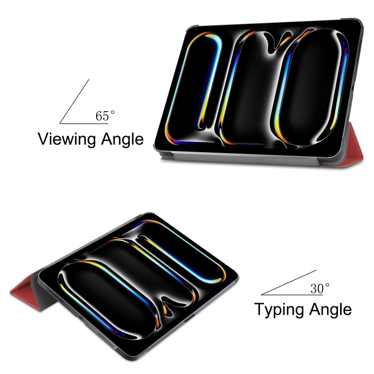 For iPad Pro 11 2024 Custer TPU Pure Color 3-Fold Holder Smart Leather Tablet Case with Pen Tray(Wine Red) - iPad Pro 11 2024 Cases by PMC TechLife | Online Shopping South Africa | PMC TechLife | Buy Now Pay Later Mobicred