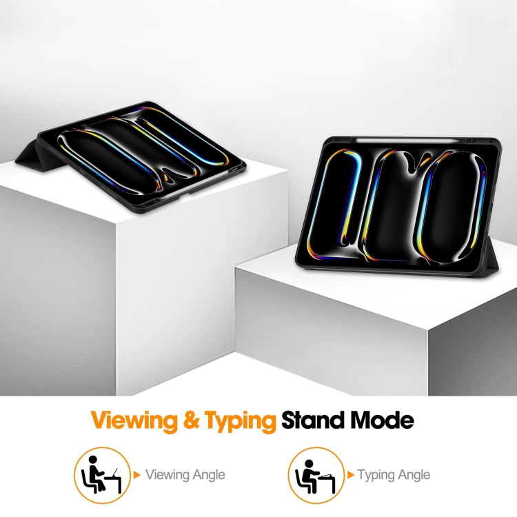 For iPad Pro 13 2024 Custer TPU Pure Color 3-Fold Holder Smart Leather Tablet Case with Pen Tray(Black) - iPad Pro 13 2024 Cases by PMC TechLife | Online Shopping South Africa | PMC TechLife | Buy Now Pay Later Mobicred