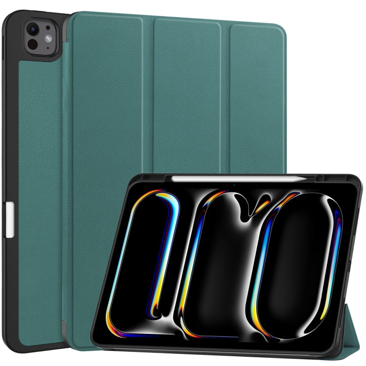 For iPad Pro 13 2024 Custer TPU Pure Color 3-Fold Holder Smart Leather Tablet Case with Pen Tray(Dark Green) - iPad Pro 13 2024 Cases by PMC TechLife | Online Shopping South Africa | PMC TechLife | Buy Now Pay Later Mobicred