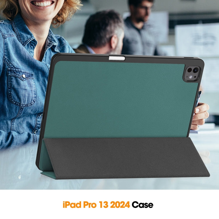 For iPad Pro 13 2024 Custer TPU Pure Color 3-Fold Holder Smart Leather Tablet Case with Pen Tray(Dark Green) - iPad Pro 13 2024 Cases by PMC TechLife | Online Shopping South Africa | PMC TechLife | Buy Now Pay Later Mobicred