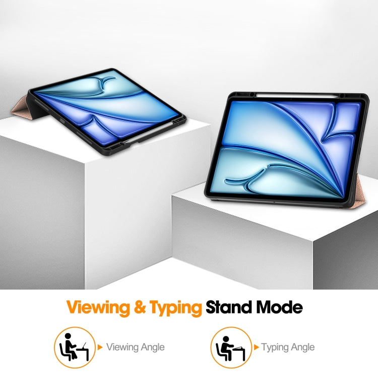 For iPad Air 13 2024 / 2025 Custer TPU Pure Color 3-Fold Holder Smart Leather Tablet Case with Pen Tray(Rose Gold) - iPad Air 13 2025 / 2024 Cases by PMC TechLife | Online Shopping South Africa | PMC TechLife | Buy Now Pay Later Mobicred