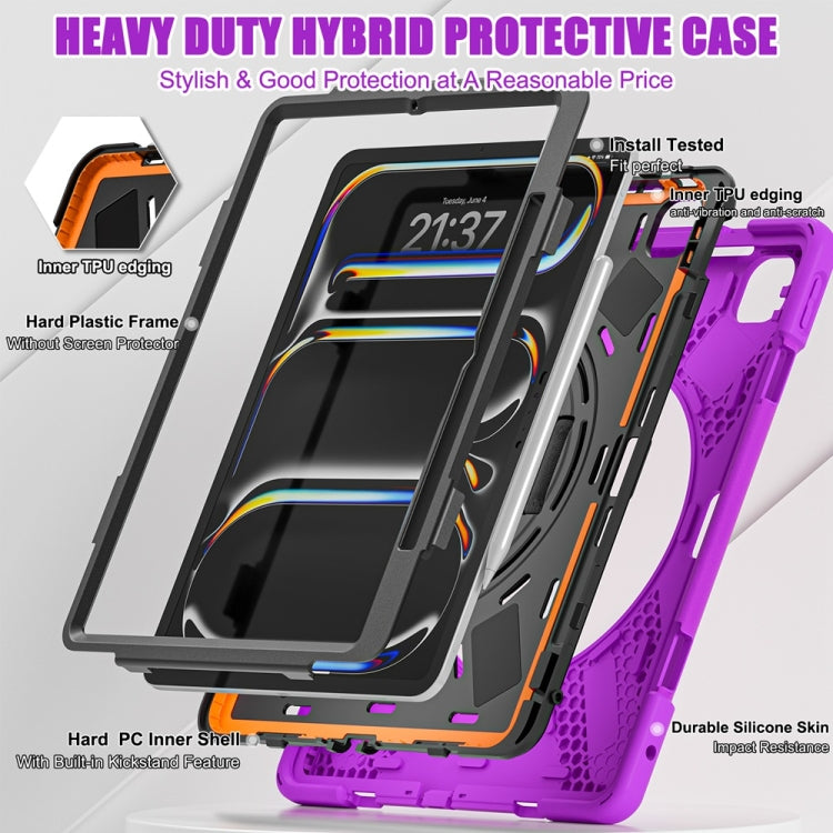 For iPad Pro 13 2024 Rotatable Holder Silicone Hybrid PC Tablet Case with Shoulder Strap(Purple) - iPad Pro 13 2024 Cases by PMC TechLife | Online Shopping South Africa | PMC TechLife | Buy Now Pay Later Mobicred
