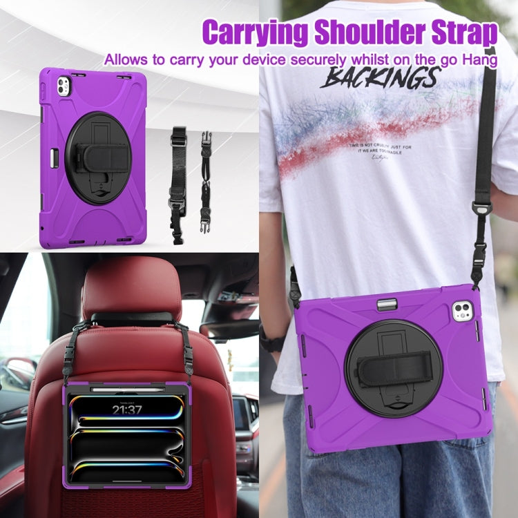 For iPad Pro 13 2024 Rotatable Holder Silicone Hybrid PC Tablet Case with Shoulder Strap(Purple) - iPad Pro 13 2024 Cases by PMC TechLife | Online Shopping South Africa | PMC TechLife | Buy Now Pay Later Mobicred