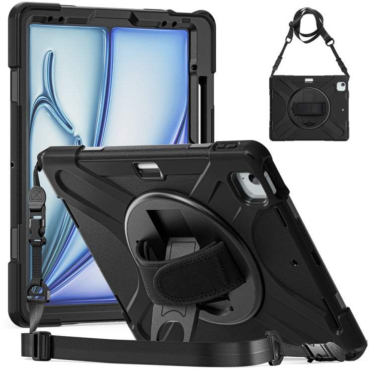 For iPad Air 13 2024 / Air 13 2025 Rotatable Holder Silicone Hybrid PC Tablet Case with Shoulder Strap(Black) - iPad Air 13 2025 / 2024 Cases by PMC TechLife | Online Shopping South Africa | PMC TechLife | Buy Now Pay Later Mobicred