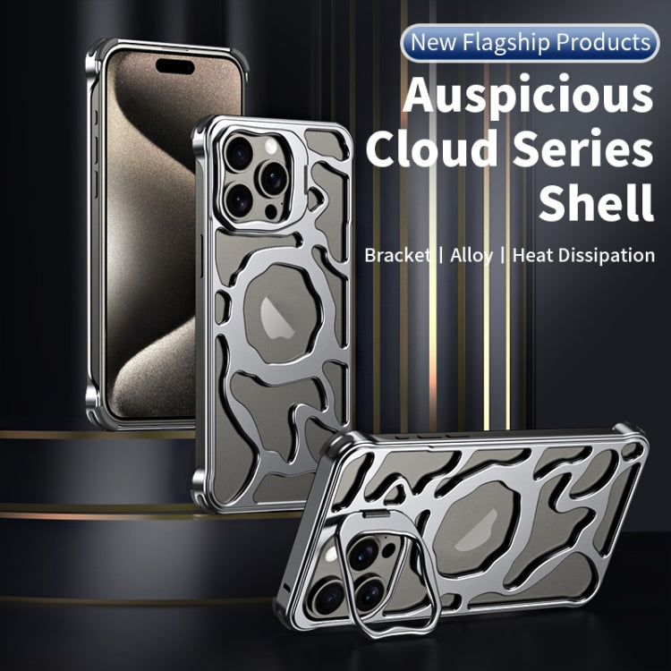 For iPhone 16 Auspicious Cloud Series MagSafe Metal Phone Case with Bracket(Grey) - iPhone 16 Cases by PMC TechLife | Online Shopping South Africa | PMC TechLife | Buy Now Pay Later Mobicred