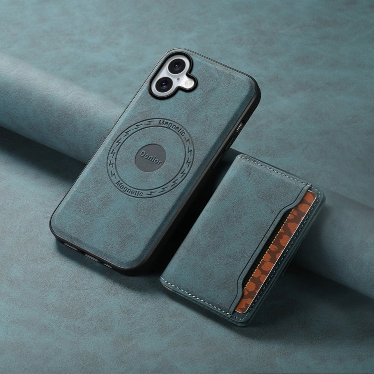 For iPhone 16 Denior D13 Retro Texture Leather MagSafe Card Bag Phone Case(Blue) - free shipping - PMC TechLife - Order now!