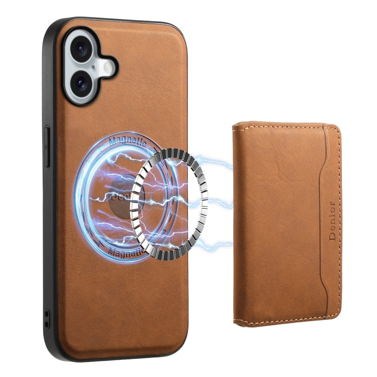 For iPhone 16 Plus Denior D13 Retro Texture Leather MagSafe Card Bag Phone Case(Brown) - iPhone 16 Plus Cases by Denior | Online Shopping South Africa | PMC TechLife | Buy Now Pay Later Mobicred