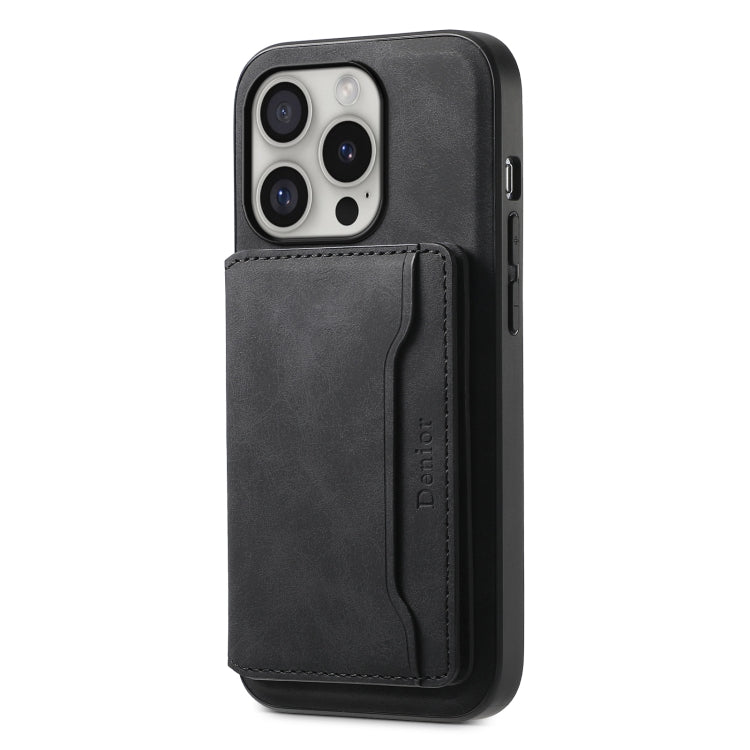 For iPhone 16 Pro Max Denior D13 Retro Texture Leather MagSafe Card Bag Phone Case(Black) - iPhone 16 Pro Max Cases by Denior | Online Shopping South Africa | PMC TechLife | Buy Now Pay Later Mobicred